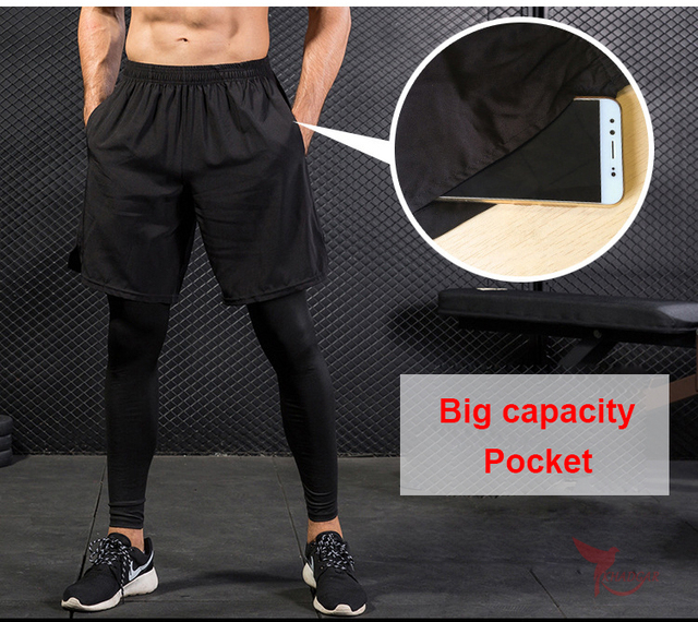 2019 Nowe szorty i legginsy 2 w 1: mężczyźni, szybkie suche elastyczne spodnie do biegania, oddychające, kulturystyka, Gym, fitness - Wianko - 4
