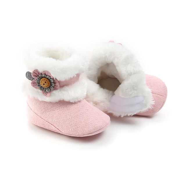 Buty na zimę dla noworodka dziewczynki, futro kwiatowe, półbuty Slip-On, długość do łydki, ciepłe, rozmiary 0-18M - Wianko - 7