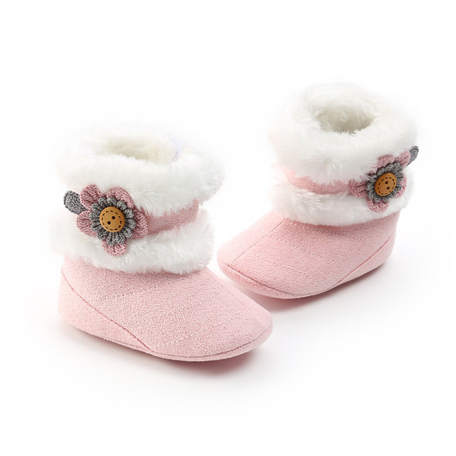 Buty na zimę dla noworodka dziewczynki, futro kwiatowe, półbuty Slip-On, długość do łydki, ciepłe, rozmiary 0-18M - Wianko - 8