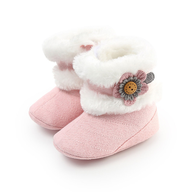 Buty na zimę dla noworodka dziewczynki, futro kwiatowe, półbuty Slip-On, długość do łydki, ciepłe, rozmiary 0-18M - Wianko - 5