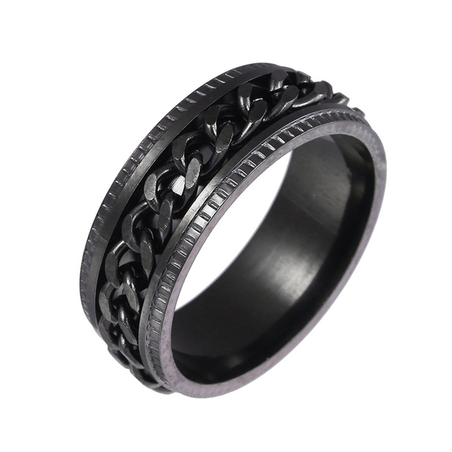 Klasyczny pierścień Spinner o 8 mm szerokości, wykonany z czarnego, prostego łańcucha kubańskiego ze stali nierdzewnej dla mężczyzn - Wianko - 4