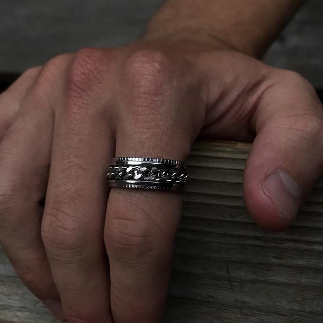 Klasyczny pierścień Spinner o 8 mm szerokości, wykonany z czarnego, prostego łańcucha kubańskiego ze stali nierdzewnej dla mężczyzn - Wianko - 6