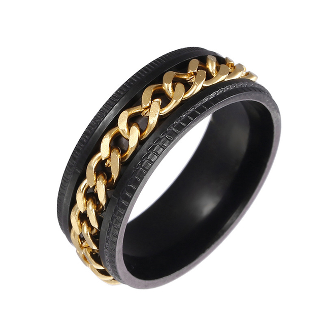 Klasyczny pierścień Spinner o 8 mm szerokości, wykonany z czarnego, prostego łańcucha kubańskiego ze stali nierdzewnej dla mężczyzn - Wianko - 5