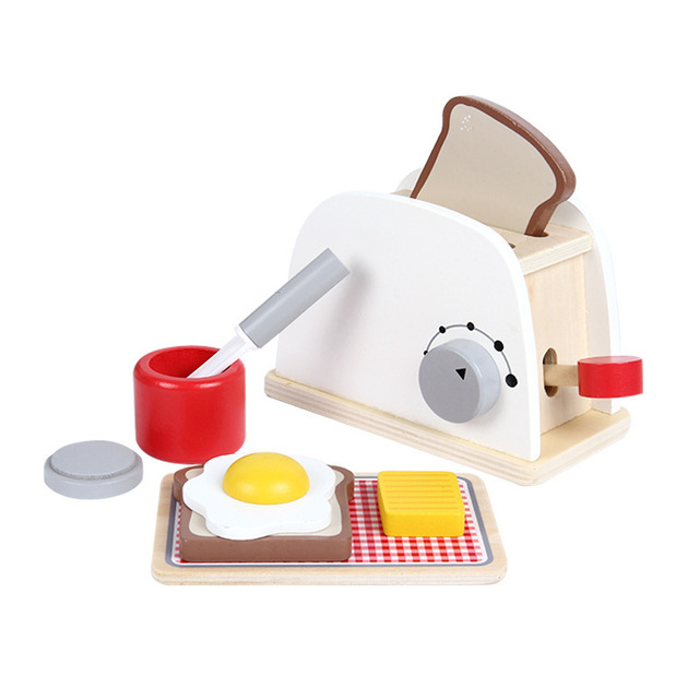 Drewniana zabawkowa kuchnia 3D dla dzieci: ekspres do kawy, toster i domek do zabawy - Wianko - 6