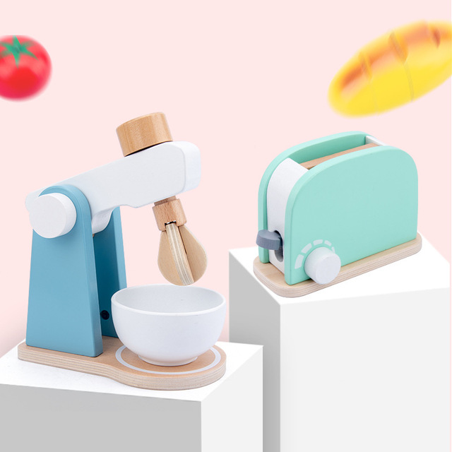 Drewniana zabawkowa kuchnia 3D dla dzieci: ekspres do kawy, toster i domek do zabawy - Wianko - 5
