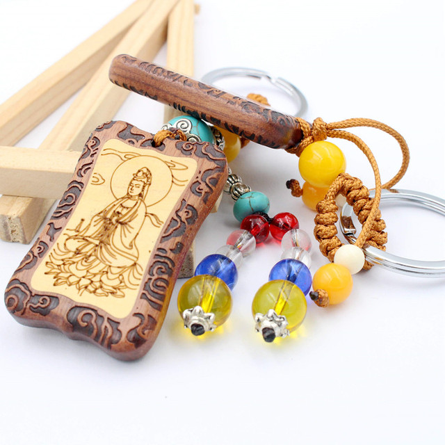 Brelok do kluczyków z drewnianą gruszką - zawieszka na torby z boginią miłosierdzia - prezenty, charms 228 - Wianko - 3