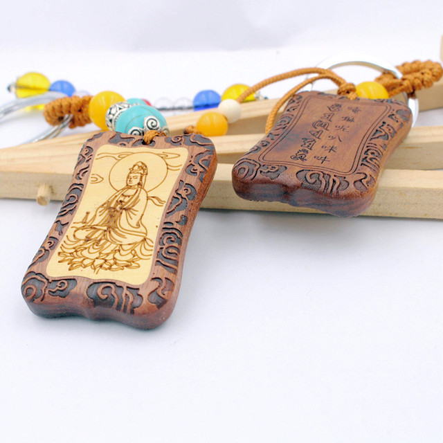 Brelok do kluczyków z drewnianą gruszką - zawieszka na torby z boginią miłosierdzia - prezenty, charms 228 - Wianko - 5