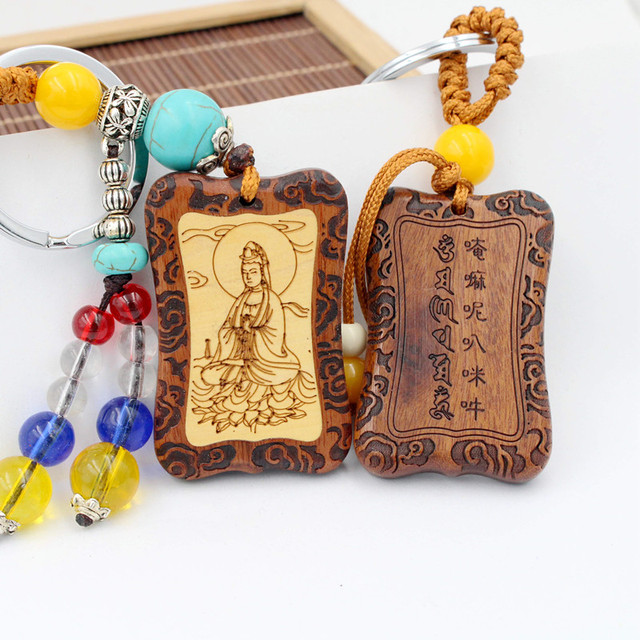 Brelok do kluczyków z drewnianą gruszką - zawieszka na torby z boginią miłosierdzia - prezenty, charms 228 - Wianko - 2