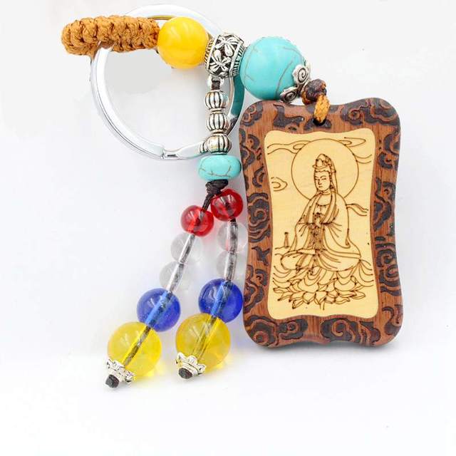 Brelok do kluczyków z drewnianą gruszką - zawieszka na torby z boginią miłosierdzia - prezenty, charms 228 - Wianko - 4