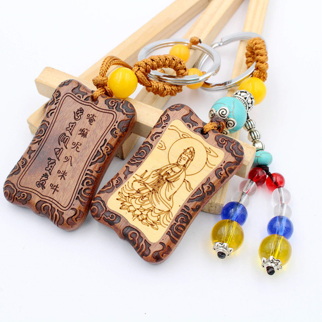 Brelok do kluczyków z drewnianą gruszką - zawieszka na torby z boginią miłosierdzia - prezenty, charms 228 - Wianko - 1