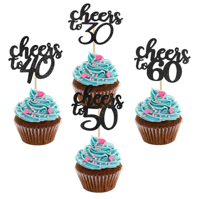 10 sztuk brokatowych topperów do ciastek na 30., 40., 50. i 60. urodziny - dekoracje tortowe dla dorosłych - Wianko - 1