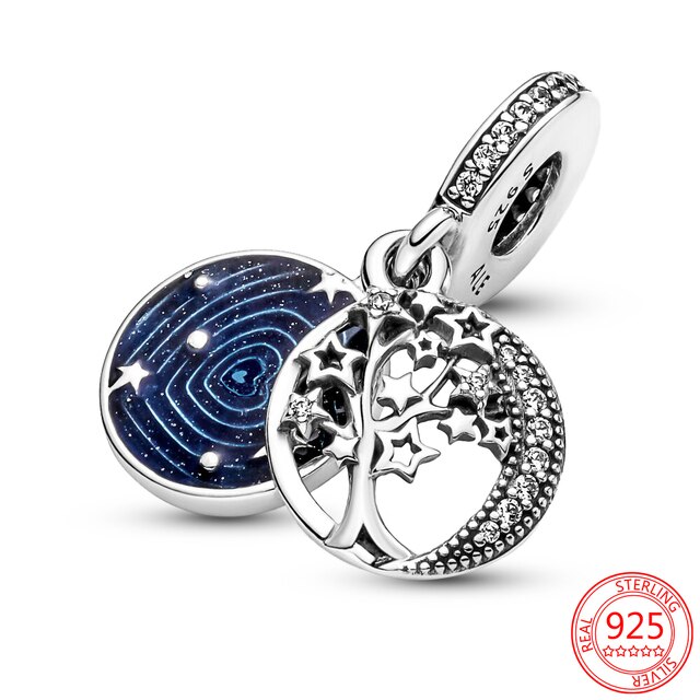 DIY biżuteria sterling srebro 925 - niebieskie gwiaździste niebo, drzewo, gwiazdy i księżyc - bransoletka, naszyjnik Pandora - prezent dla kobiet - Wianko - 14