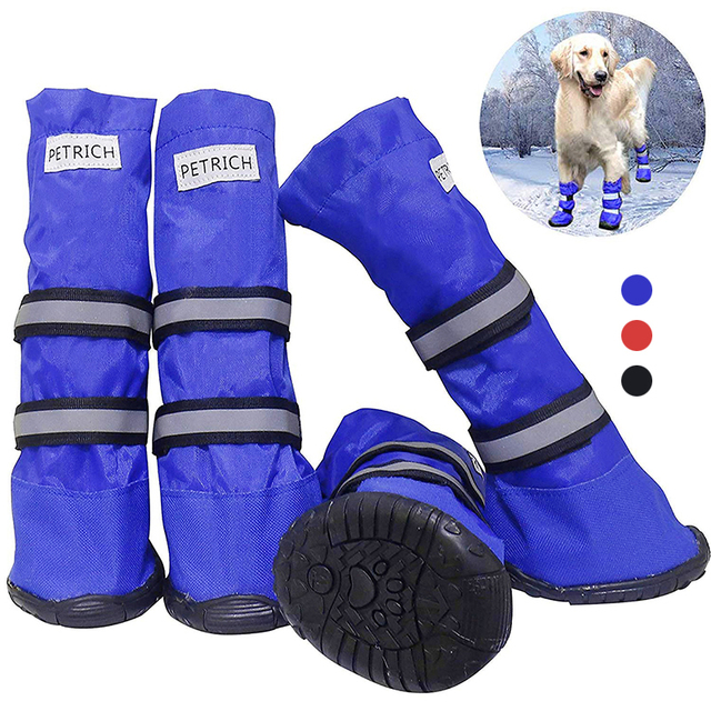 Zimowe buty dla dużego psa - trwałe, wodoodporne, wygodne, regulowane, odblaskowe, antypoślizgowe z gumowymi podeszwami - Wianko - 4