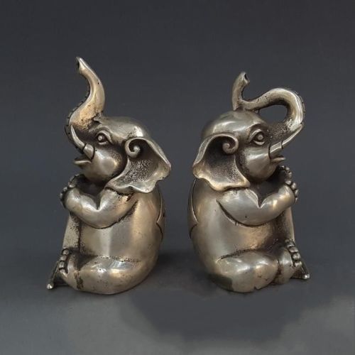 Posąg metalowej rzeźby zwierzęcej - Chiński srebrny FengShui słoń zapewniający pomyślność i bogactwo - Wianko - 6