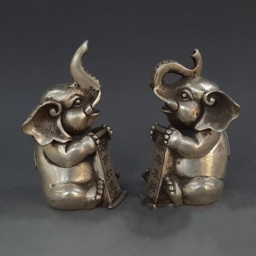Posąg metalowej rzeźby zwierzęcej - Chiński srebrny FengShui słoń zapewniający pomyślność i bogactwo - Wianko - 5