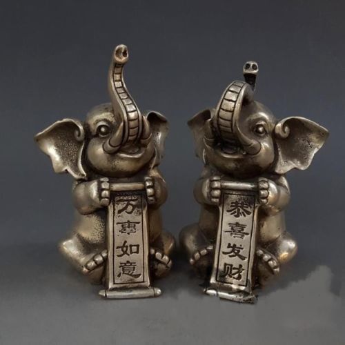 Posąg metalowej rzeźby zwierzęcej - Chiński srebrny FengShui słoń zapewniający pomyślność i bogactwo - Wianko - 4