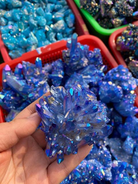 Geoda niebieski kryształ galwaniczny 15 ~ 70g filar energii - kamień uzdrawiający, home decor, mineralny - Wianko - 4