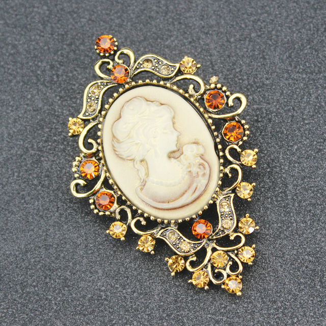 Elegancka broszka Vintage Queen Cameo z wstążką w kształcie kokardki dla kobiet - czarna perła na broszce do stanika lub płaszcza - Wianko - 2