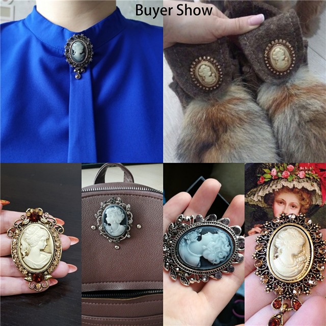 Elegancka broszka Vintage Queen Cameo z wstążką w kształcie kokardki dla kobiet - czarna perła na broszce do stanika lub płaszcza - Wianko - 1