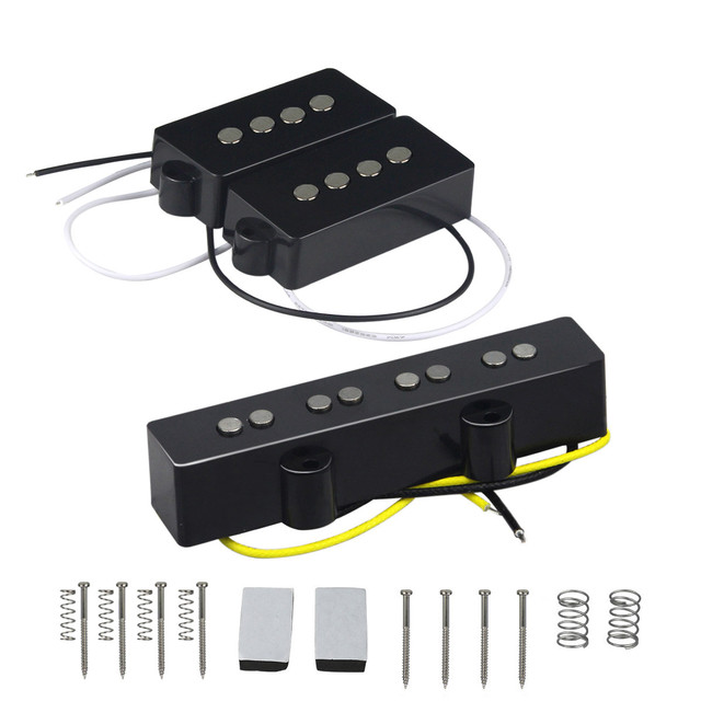Zestaw przystawek do basu FLEOR Open Alnico 5 PB i JB na mostek w kolorze czarnym do 4-strunowego basu - Wianko - 2