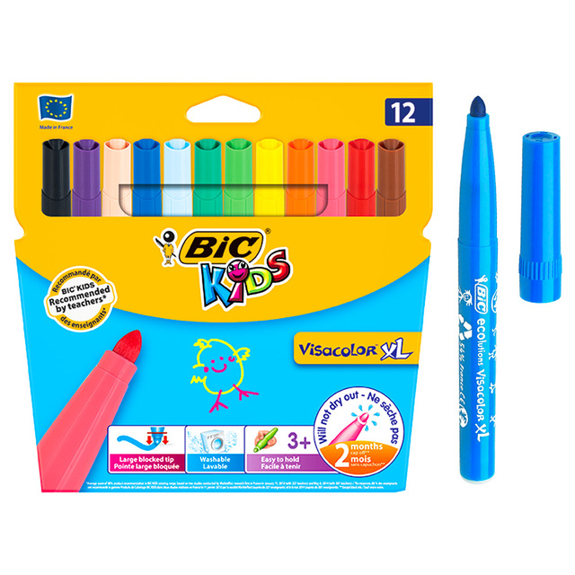 Długopis BIC Kids Visacolor XL Jumbo 12 kolorów do rysowania, malarstwa i kaligrafii - Wianko - 1