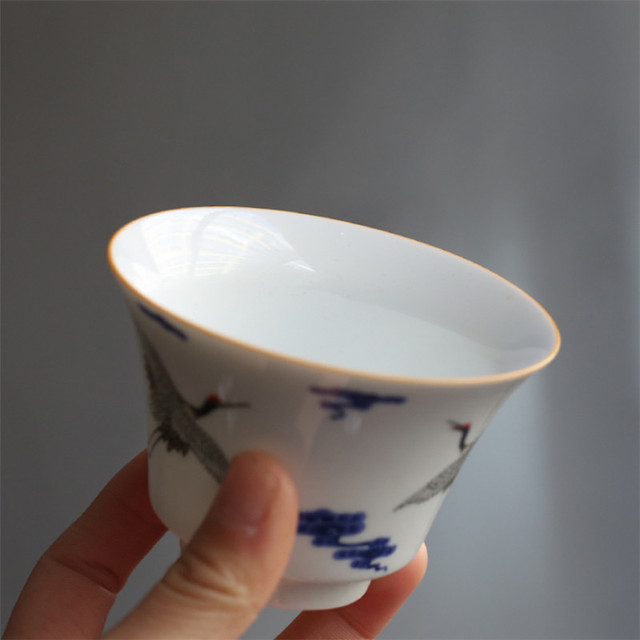 Porcelanowa Gaiwan niebiesko-biała z ręcznie malowanym żurawiem, idealna do parzenia herbaty - Wianko - 5