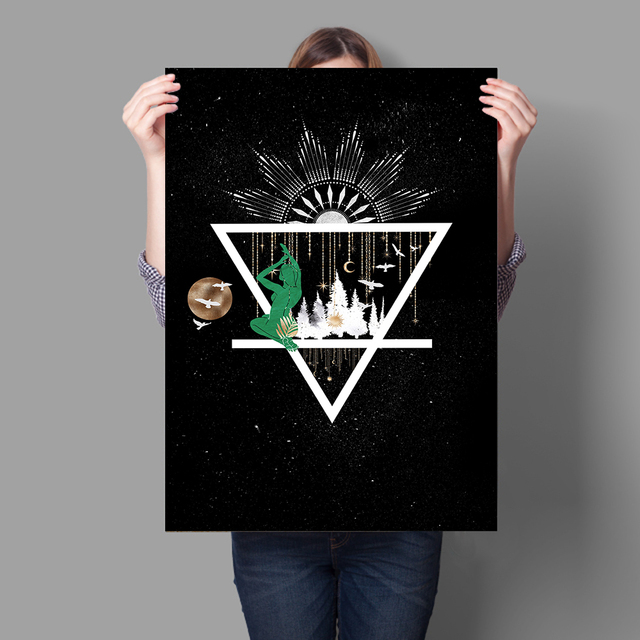 Plakat Witchy Decor - Alchemia Cztery Elementy - Płótno o geometrycznym wzorze i motywach Wicca, przedstawiające wodę, powietrze, ziemię i ogień - Wianko - 5