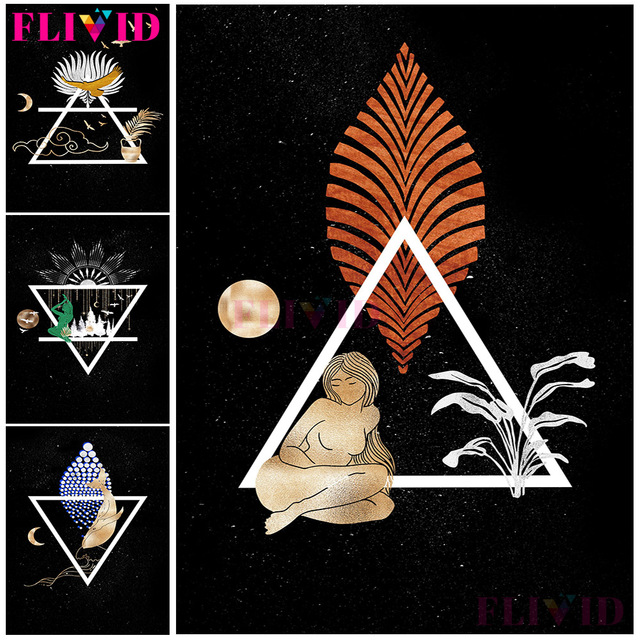 Plakat Witchy Decor - Alchemia Cztery Elementy - Płótno o geometrycznym wzorze i motywach Wicca, przedstawiające wodę, powietrze, ziemię i ogień - Wianko - 2