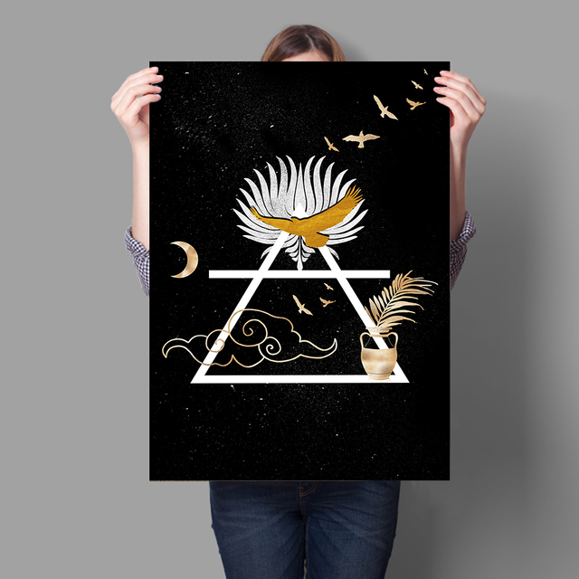 Plakat Witchy Decor - Alchemia Cztery Elementy - Płótno o geometrycznym wzorze i motywach Wicca, przedstawiające wodę, powietrze, ziemię i ogień - Wianko - 6