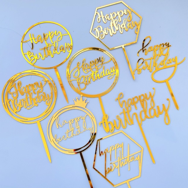 Akrylowy dekorator tortu - złota prosta litera, serce, korona - baby shower, urodziny, pieczenie party - Wianko - 1