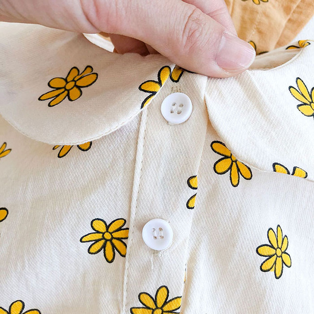 Koreański zestaw ubrań dla dziewczynek - bluzka z krótkim rękawem + spodenki wykonane z bawełny z kwiatowym motywem - Wianko - 12