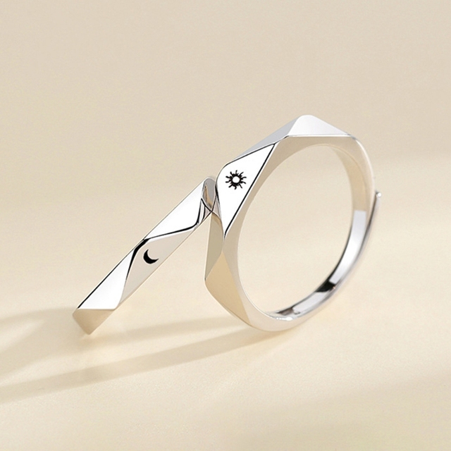 Zestaw pierścionków Sun Moon Lover dla par - modny i klasyczny, obietnica zaręczyn, biżuteria dla mężczyzn i damskie - idealne prezenty walentynkowe - Wianko - 7