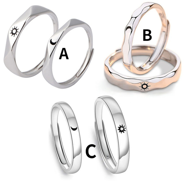 Zestaw pierścionków Sun Moon Lover dla par - modny i klasyczny, obietnica zaręczyn, biżuteria dla mężczyzn i damskie - idealne prezenty walentynkowe - Wianko - 1
