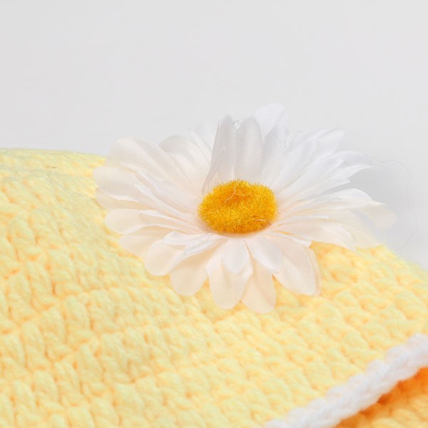 Szydełkowa czapka dla niemowlaka z kwiatowym wzorem, żółty kolor MH023 - Wianko - 17