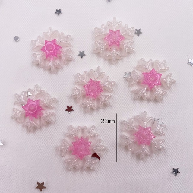 12 sztuk kolorowych Glitterowych kryształków żywicznych w kształcie 22mm płaskiego płatka śniegu z kwiatową aplikacją DIY - ozdoby ślubne - Wianko - 11