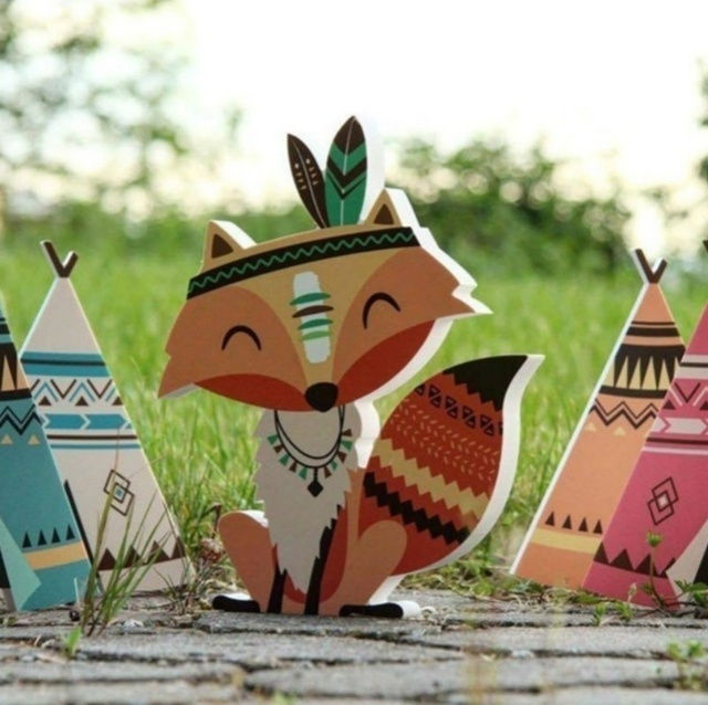 24CM Wiszący ornament ścienny Cactus Fox - dekoracja dziecięca, drewniany wzór zwierząt - Wianko - 9