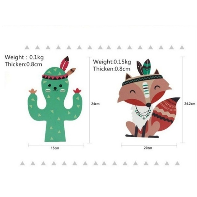 24CM Wiszący ornament ścienny Cactus Fox - dekoracja dziecięca, drewniany wzór zwierząt - Wianko - 6