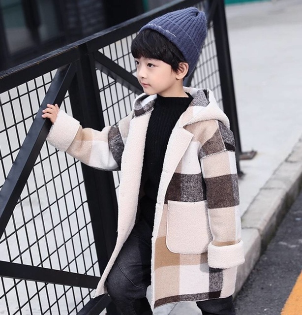 Jesienny płaszcz wełniany dla dzieci 4-13 lat, casualowy top z długim rękawem w kratkę - Wianko - 20