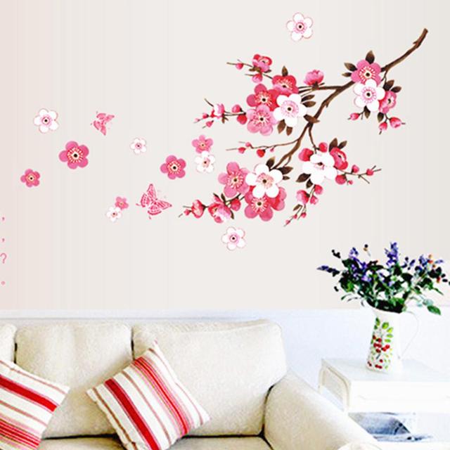 Dekoracje ścienne zdejmowana tapeta PVC z motywem różowych kwiatów i motyli - naklejki do sypialni, przedpokoju, salonu i przedszkola - Wianko - 5