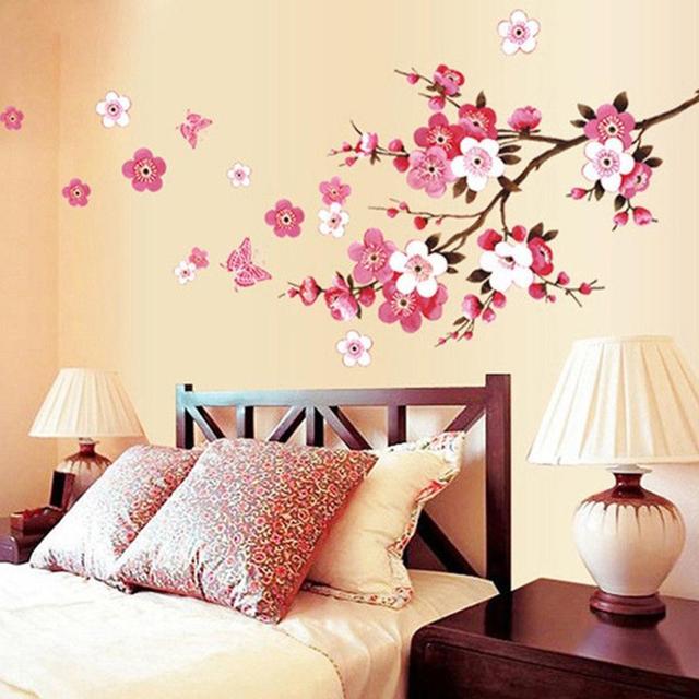 Dekoracje ścienne zdejmowana tapeta PVC z motywem różowych kwiatów i motyli - naklejki do sypialni, przedpokoju, salonu i przedszkola - Wianko - 2