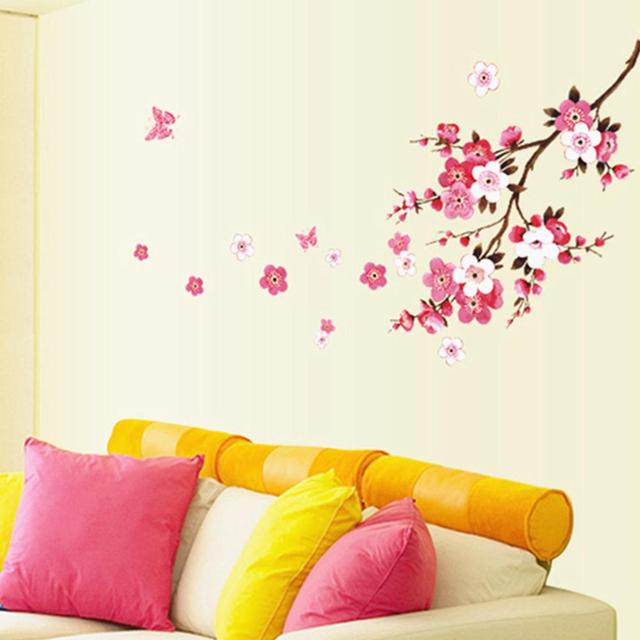 Dekoracje ścienne zdejmowana tapeta PVC z motywem różowych kwiatów i motyli - naklejki do sypialni, przedpokoju, salonu i przedszkola - Wianko - 7