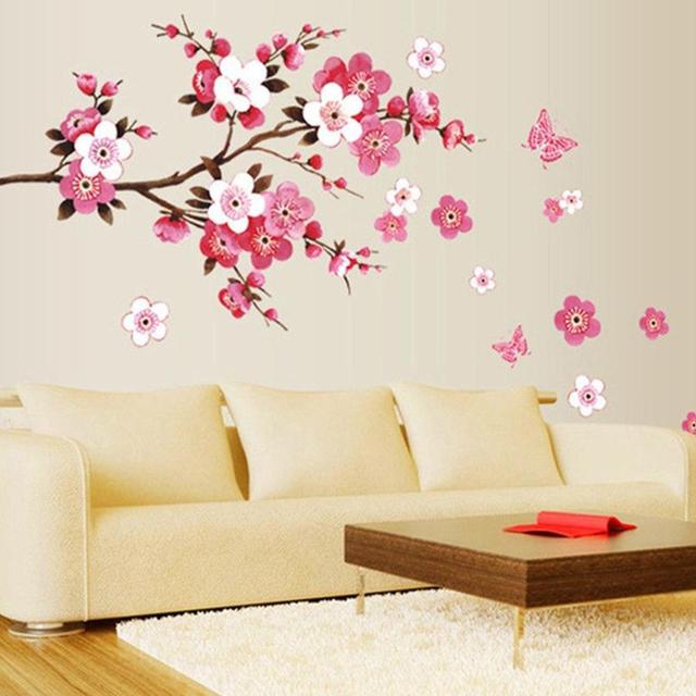 Dekoracje ścienne zdejmowana tapeta PVC z motywem różowych kwiatów i motyli - naklejki do sypialni, przedpokoju, salonu i przedszkola - Wianko - 1