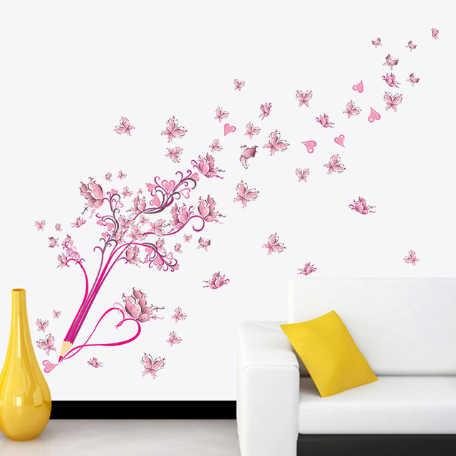 Kreatywny ołówek - naklejki ścienne, motyle, kwiaty, PVC, dekoracja domu, sztuka na ścianę, zdejmowane, prezent - Wianko - 1