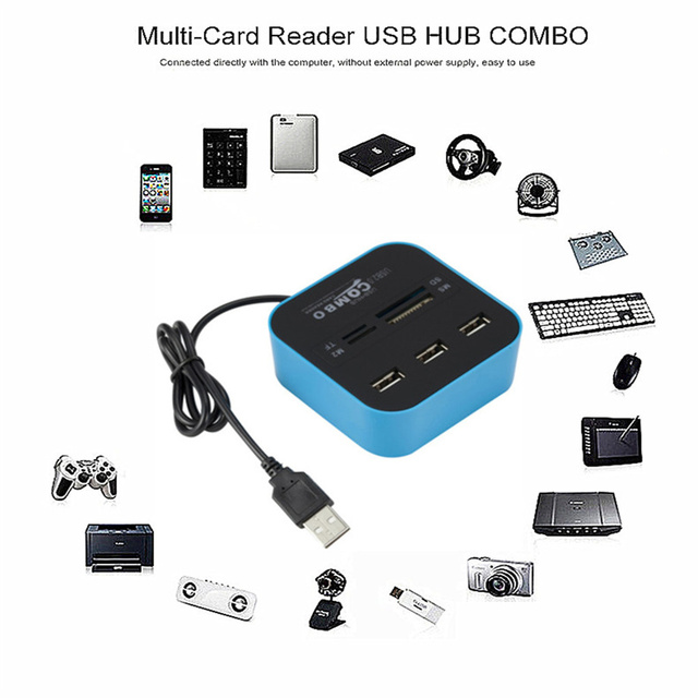Hub USB 2.0 GRWIBEOU z 3 portami i czytnikiem kart TF Micro SD - Combo Multi w Jednym - Wianko - 3