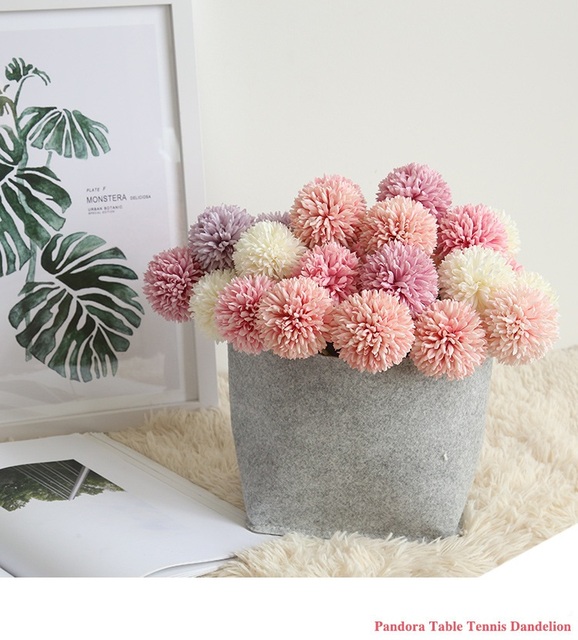 Bukiet 6 sztuk sztucznych różowych dmuchawców z zieloną rośliną - elegancki dekor do domu i ogrodu - Wianko - 1
