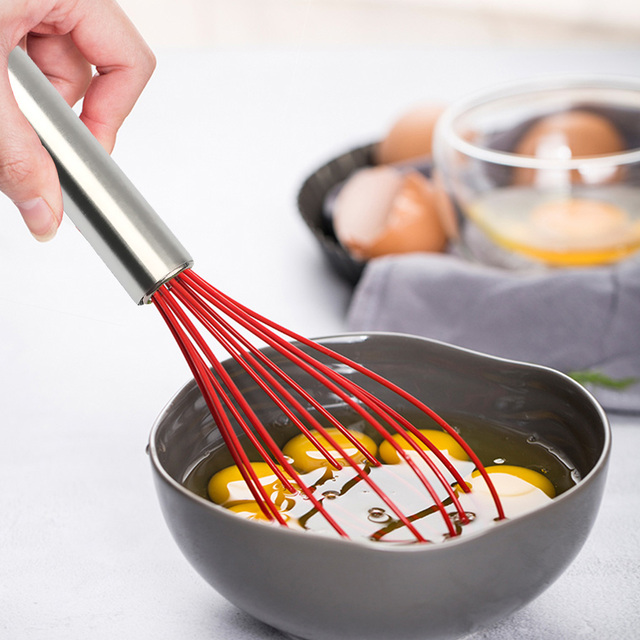 Silikonowa trzepaczka do jajek z uchwytem ze stali nierdzewnej i instrukcją - mikser do śmietany, nieprzywierająca, łatwa do czyszczenia - akcesoria kuchenne - Wianko - 4