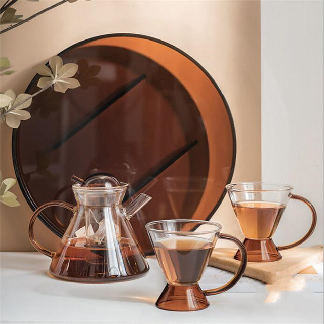 Zestaw szklany do herbaty - czajniczek 500ml, kubek 200ml w stylu skandynawskim, żaroodporny Drinkware - Wianko - 4