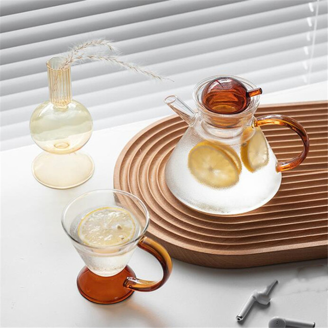 Zestaw szklany do herbaty - czajniczek 500ml, kubek 200ml w stylu skandynawskim, żaroodporny Drinkware - Wianko - 3