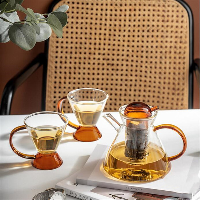 Zestaw szklany do herbaty - czajniczek 500ml, kubek 200ml w stylu skandynawskim, żaroodporny Drinkware - Wianko - 2