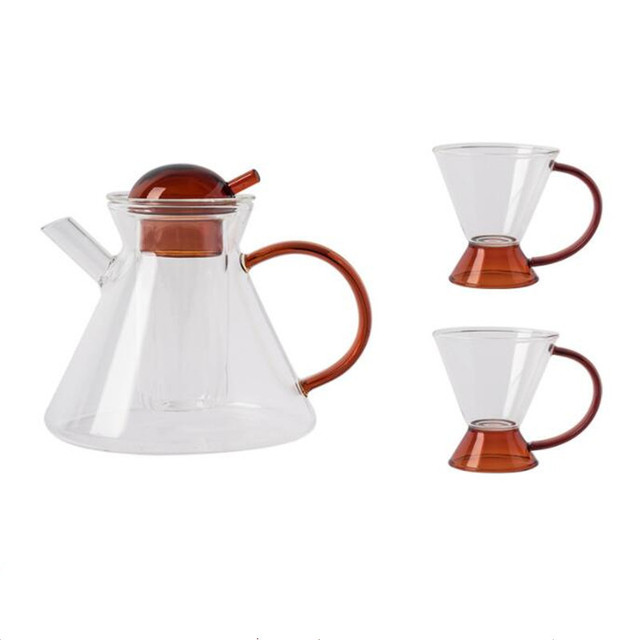 Zestaw szklany do herbaty - czajniczek 500ml, kubek 200ml w stylu skandynawskim, żaroodporny Drinkware - Wianko - 6